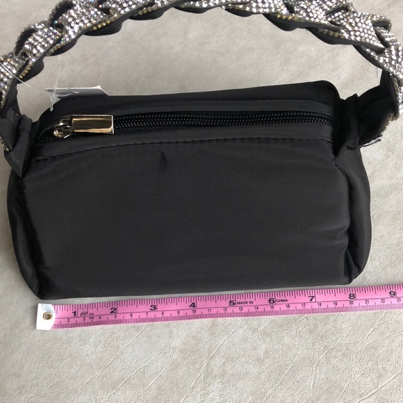 Alessia Black Mini Evening Bag Top Zip With Rhinestone Handle - Picture 9 of 11